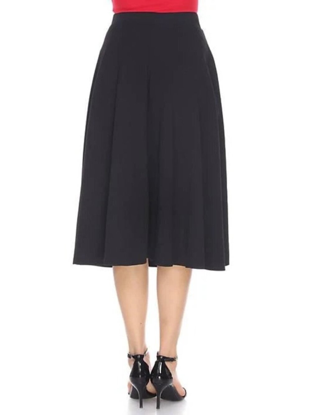 White Mark Women Flared 2-pockets Midi Skirt Black Polyester Plus Size 1XL